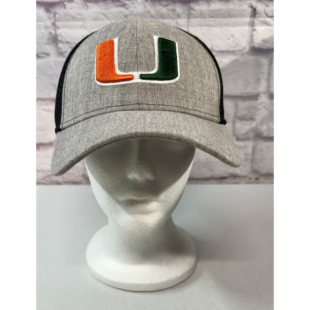 Miami Hurricanes New Era 39thirty Mesh Fitted Hat Small-medium Gray And Black